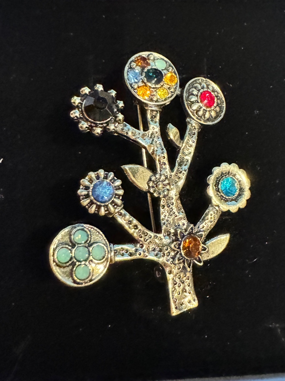 Multicolor Crystal Floral Branch Brooch - Women Jewelry